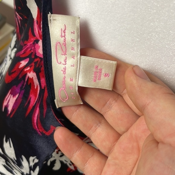 Oscar De La Renta 💎Pink Label Slip Navy Floral Long Dress - Picture 10 of 12